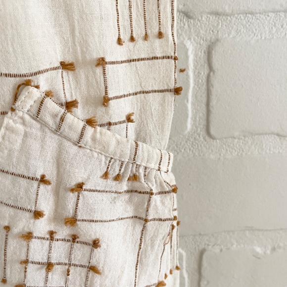 L.A.M.B Wide leg pants cotton linen Embroidered Ecru Caramel Lagenlook pockets L - Picture 8 of 13